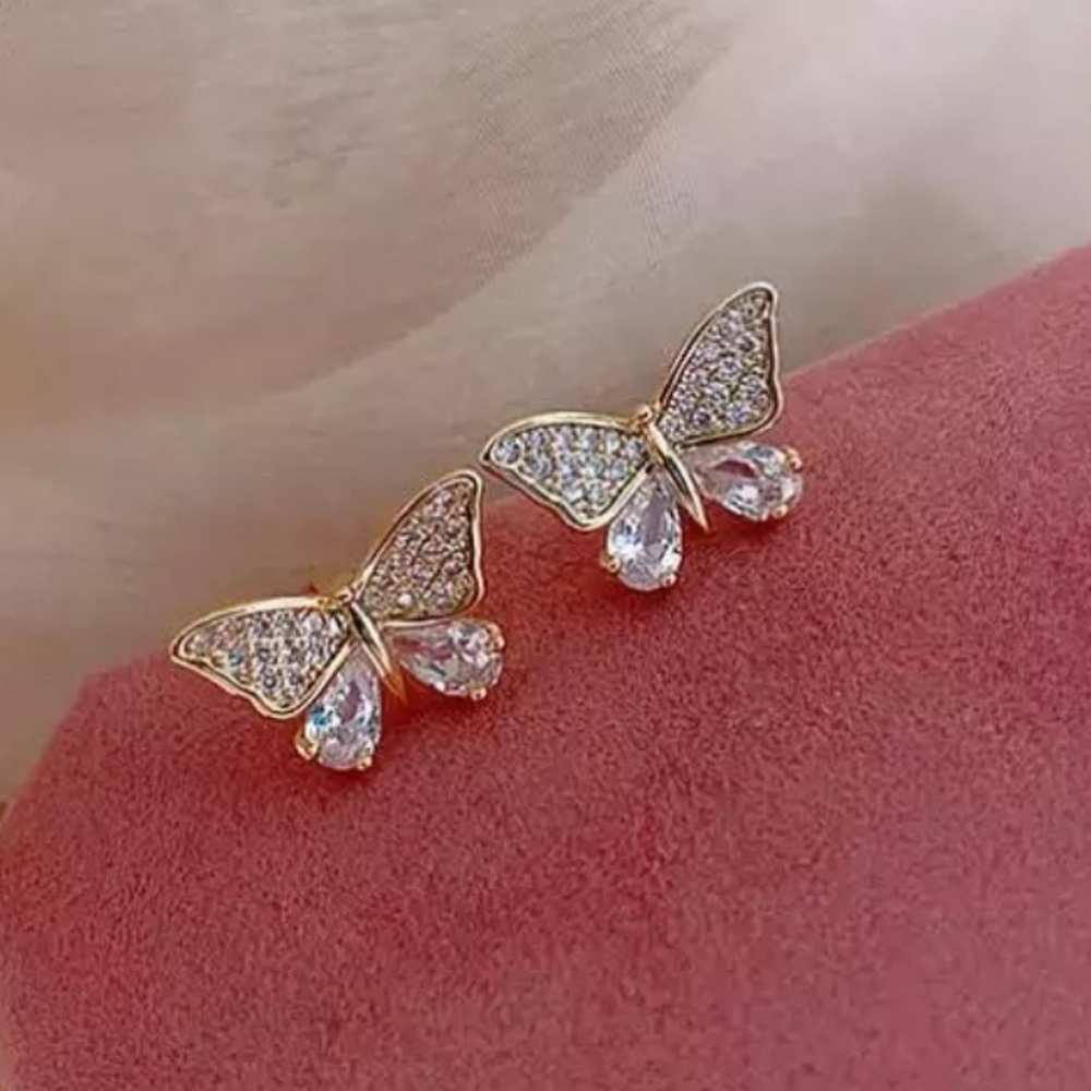 18K yellow gold diamond butterfly earrings - Picture 3 of 4